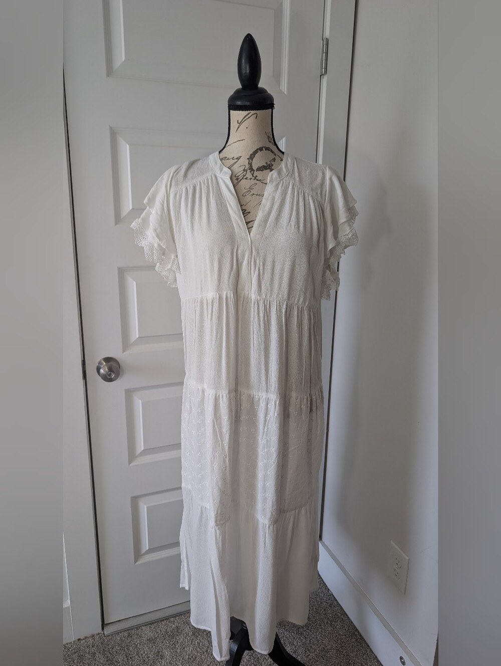Umgee Tiered Maxi Dress with Lace Trim Size M
